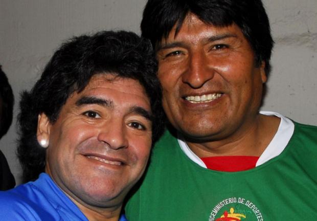 Diego Armando Maradona y Evo Morales.
