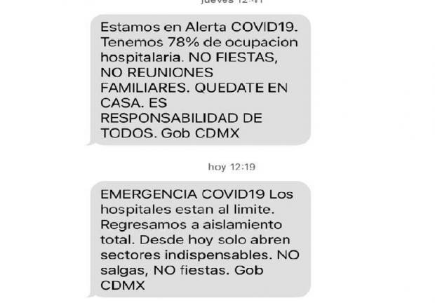 últimos dos mensajes enviados por el Gobierno local para generar alerta.