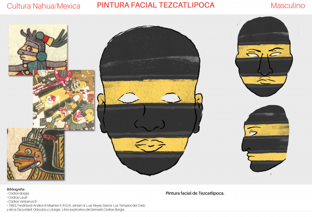 Arte conceptual de pintura facial basada en el dios Tezcatlipoca.