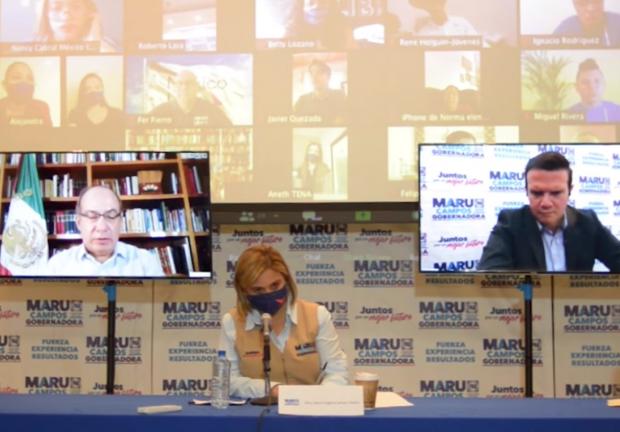Maru Campos, el sábado, al recibir la adhesión de México Libre en voz del expresidente Felipe Calderón.
