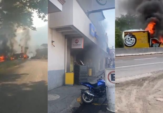 Hombres armados quemaron vehículos y negocios en Apatzingán y Morelia.