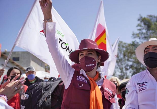 La candidata a la gubernatura de la coalición “Juntos Haremos Historia en Baja California”, Marina del Pilar Ávila Olmeda
