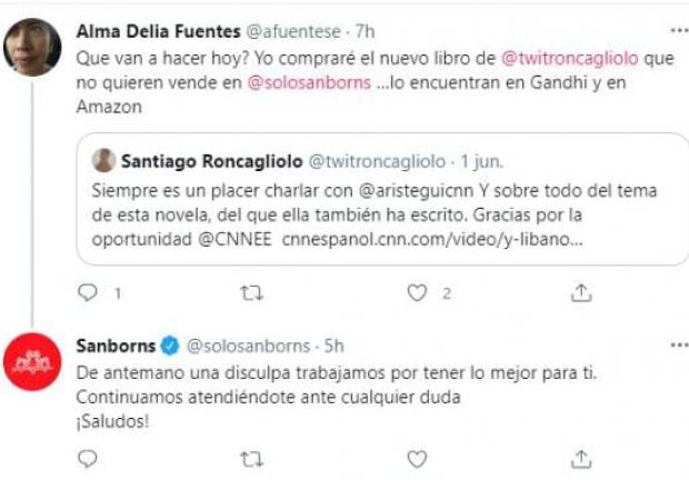 Sanborns respondió a un usuario luego de la carta difundida por Santiago Roncagliolo.