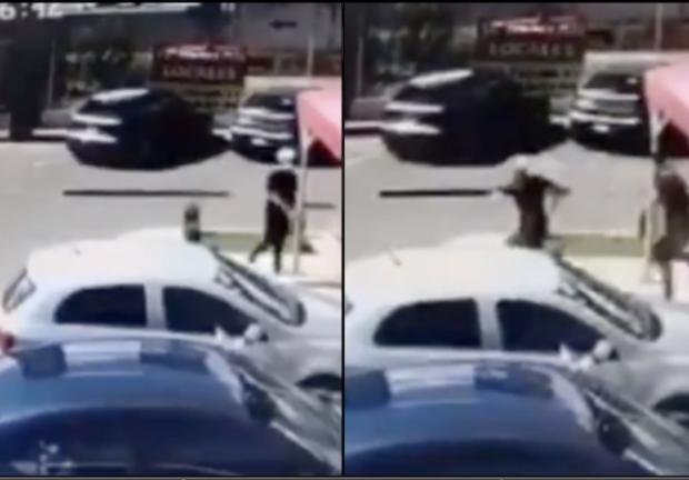 Este es el momento en el que el asaltante venezolano entra y sale de un restaurante ubicado en Metepec, Estado de México