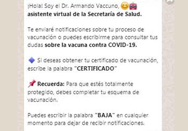 Obtén vía Whatsapp tu certificado de vacunación contra COVID-19