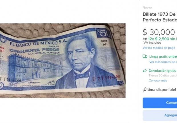 El billete de Benito Juárez de 50 pesos, de 1973, ya es un papel moneda muy costoso