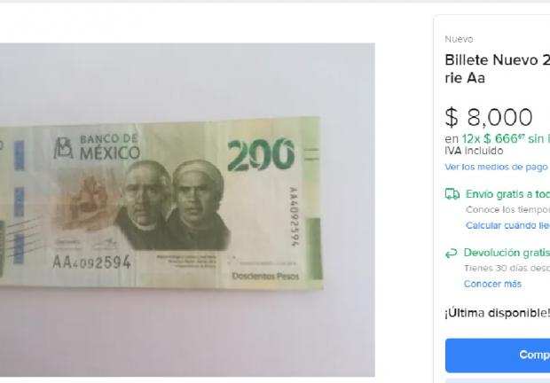 Nuevo billete de 200 pesos de la serie AA se vende hasta en 8 mil pesos