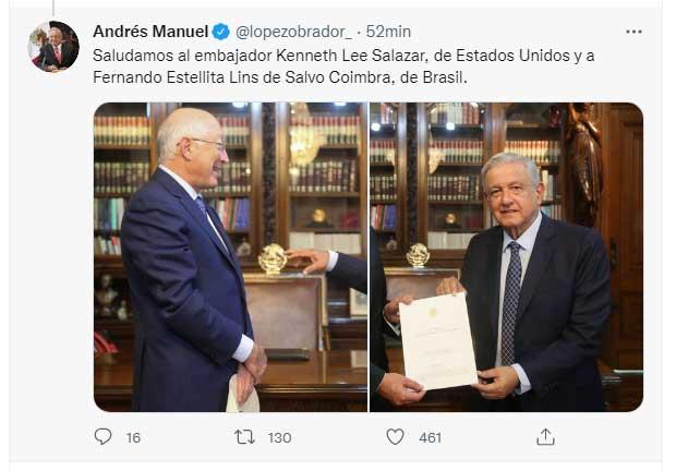 Ken Salazar, nuevo embajador de EU en México; recibe AMLO carta credencial