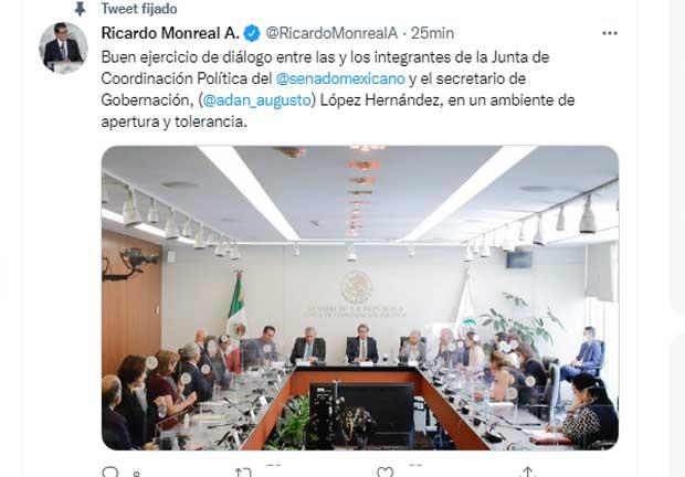El senador, Ricardo Monreal, calificó este encuentro como un buen ejercicio de diálogo