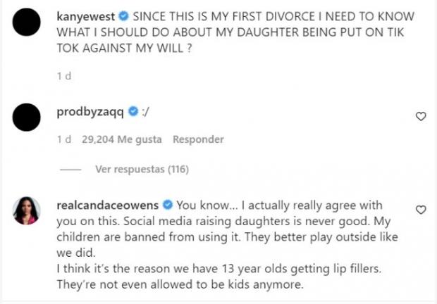 Kanye West expresó en Instagram su desacuerdo con la cuenta en TikTok de su hija.