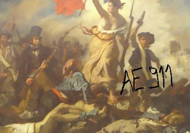 En 2013, una mujer escribió en el cuadro "La libertad guiando al pueblo", de Eugène Delacroix, la palabra "AE911", en apoyo a la Asociación de Arquitectos e Ingenieros por la Verdad sobre el 11-S