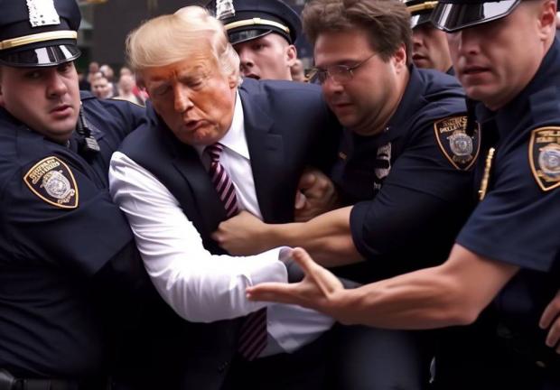 Trump forcejea con policías frente a la Trump Trower