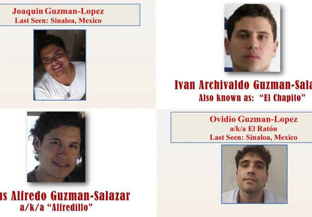 Ellos son los cuatro hijos de "El Chapo", aunque el Departamento de Justicia sólo mencionó a tres.
