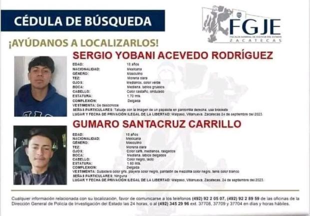 Localizan con vida a Sergio Yobani Acevedo, de 16 años, que es uno de los 7 adolescentes desaparecidos en Zacatecas.