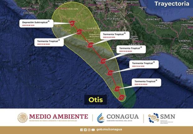 El Servicio Meteorológico Nacional prevé que la tormenta tropical "Otis" toque tierra este miércoles 25 de octubre en costas de Guerrero como huracán categoría 1.