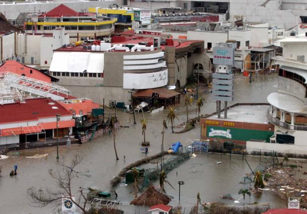 CANCUN, QUINTANA ROO 23 OCTUBRE 2005.-La zona hotelera quedo paralizada por las inundaciones y palmeras derribadas después del paso de Wilma.