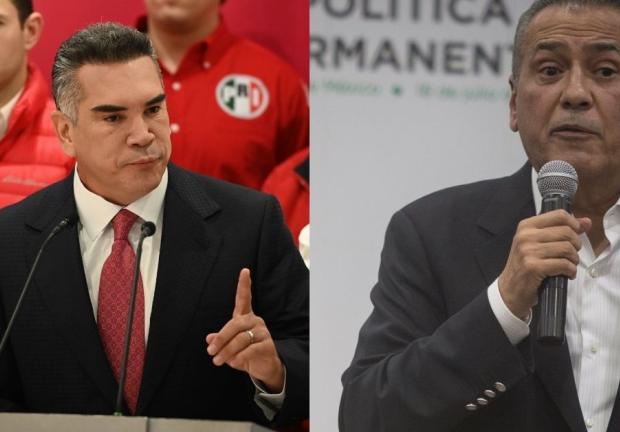 Manlio Fabio Beltrones (der.) insiste ir en contra de reelección de dirigencias nacionales, actualmente representada por "Alito" Moreno (izq.).