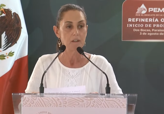 Claudia Sheinbaum, virtual presidenta electa, durante el inicio de producción de la refinería Dos Bocas “Olmeca”.