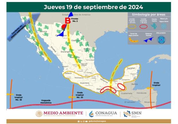 Mapa que representa los cambios climáticos para este 19 de septiembre.