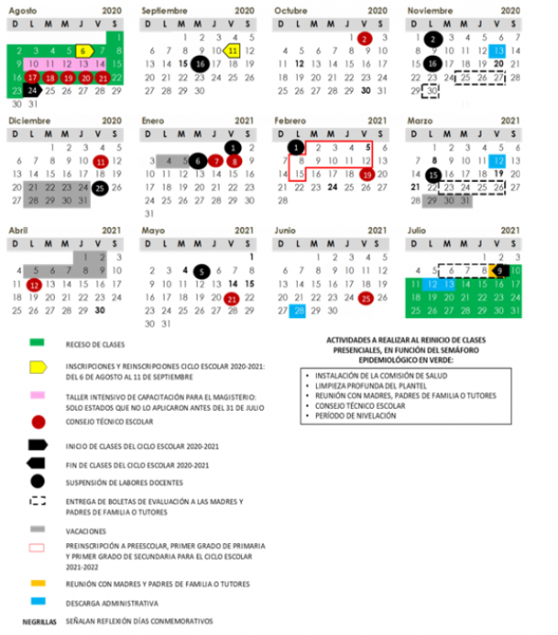 Calendario Escolar de la SEP 2020-2021