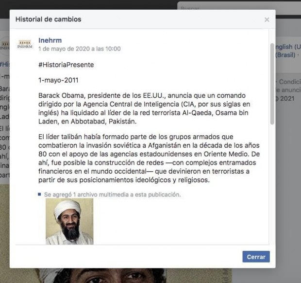 La publicación del INEHRM que fue restringida por Facebook, acusa la Secretaría de Cultura.