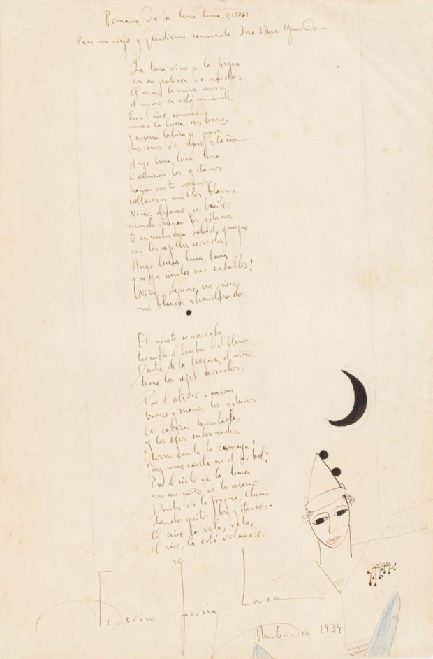 Manuscrito del poema "Romance de la luna, luna", de Federico García Lorca.