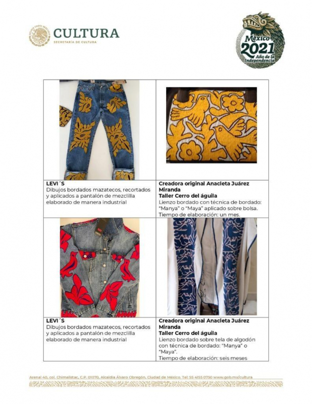 Diseños y bordados que utilizó Levi's México.