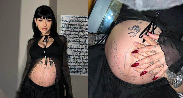 Cazzu presume su panza de embarazada tatuada y fans se burlan: '¿es niño, niña o araña?'