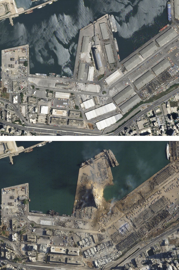 Un comparativo de imágenes satelitales, una del 31 de mayo y otra captada ayer, muestran los estragos físicos de la explosión.