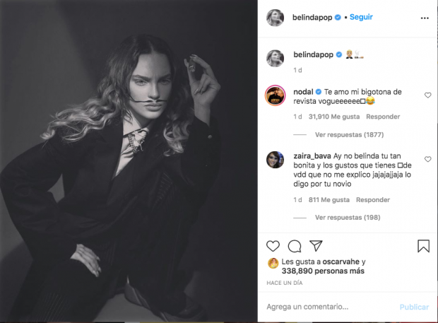 El cantante Christian Nodal la llena de halagos en Instagram.