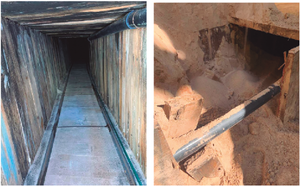 Aspectos del interior y la entrada del túnel descubierto por las autoridades de EU el pasado martes 4 de agosto entre Sonora y Arizona, el cual cuenta con sistema de ventilación, electricidad, iluminación, agua y extractores.