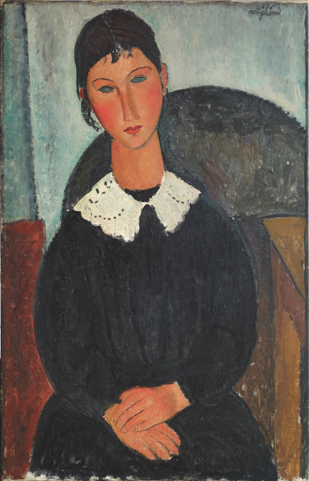 Amedeo Modigliani, Elvire con cuello blanco, óleo sobre tela, 1917 o 1918.
