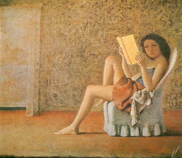 Balthus, Katia leyendo, pintura al temple, detalle, 1974.