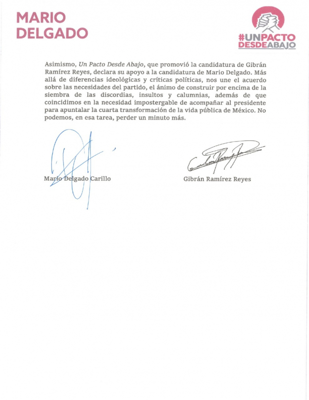 Acuerdo entre Gibrán Ramírez y Mario Delgado