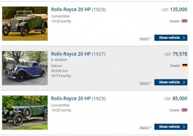 Precios del Rolls Royce hp20 1923