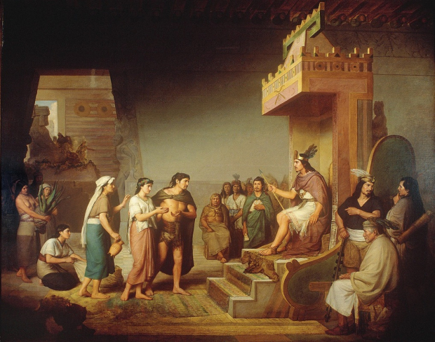 El lienzo “Descubrimiento del pulque”, de José María Obregón.