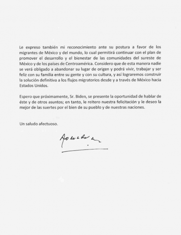 AMLO envía carta a Biden; lo felicita por su triunfo en elecciones presidenciales de EU.