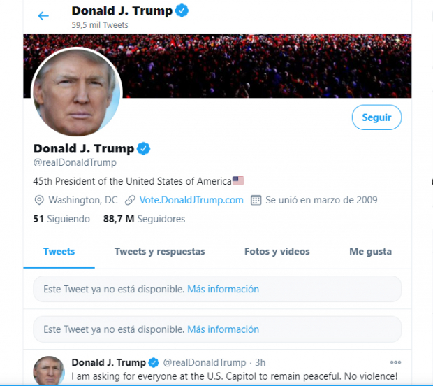 La cuenta de Twitter de Donald Trump.