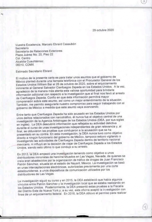 Carta dirigida a Marcelo Ebrard.