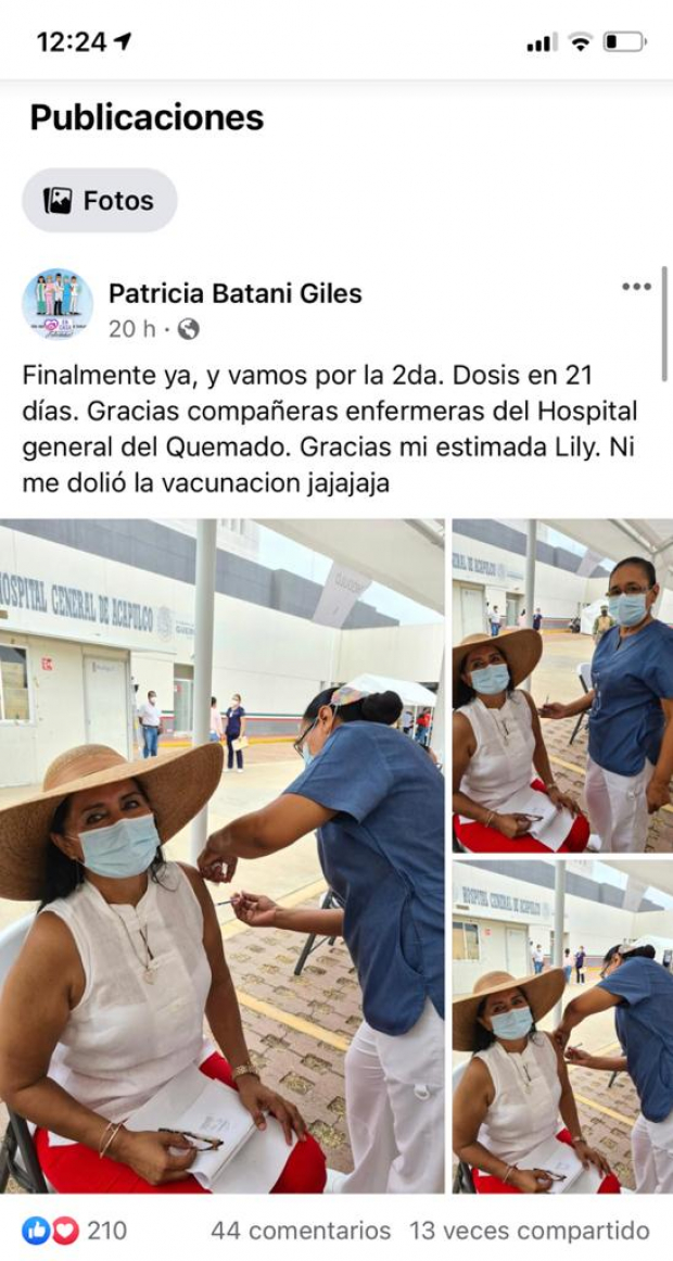 La regidora Alva Patricia publicó en Facebook su proceso de vacunación.