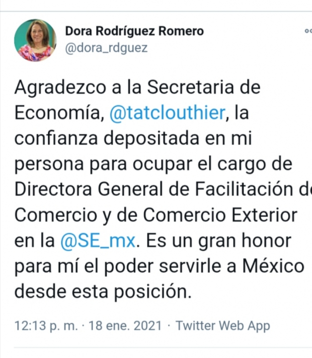 Nombran a Dora Rodríguez como nueva directora directora general de Facilitación de Comercio y de Comercio Exterior de la SE.