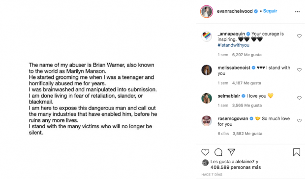 Denuncia pública de Evan Rachel Wood contra Marilyn Manson.