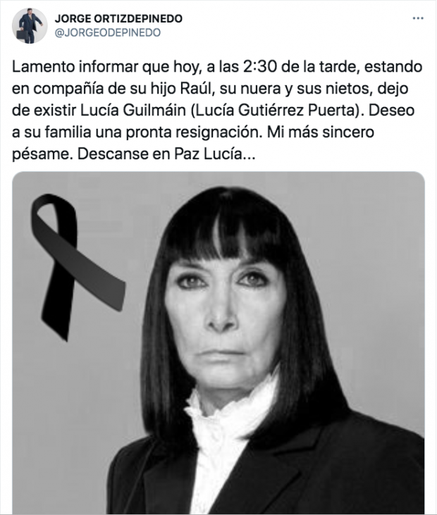 Jorge Ortíz de Pinedo informó del deceso de Lucía Guilmáin.