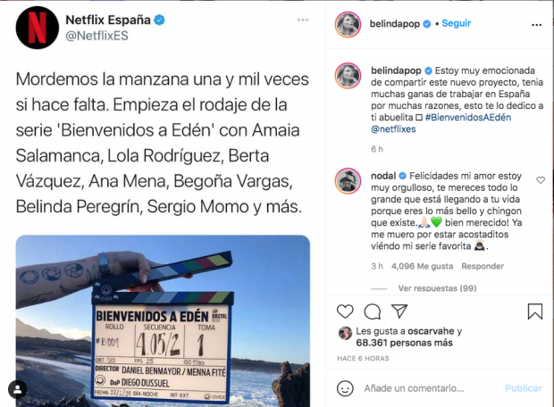 Belinda compartió que participa en el nuevo proyecto de Netflix.