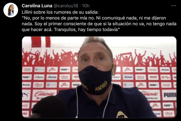 Andrés Lillini en conferencia de prensa posterior a la derrota de Pumas ante Chivas.