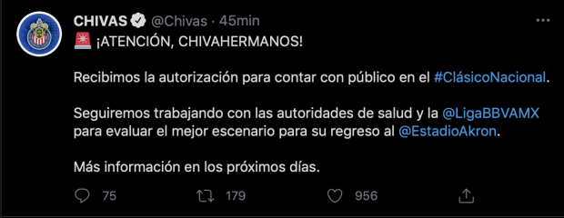 Chivas dio a conocer que podrá regir a su afición en las próximas semanas.