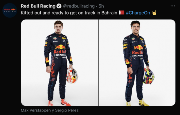 Max Verstappen y Checo Pérez posaron con el nuevo uniforme de Red Bull.