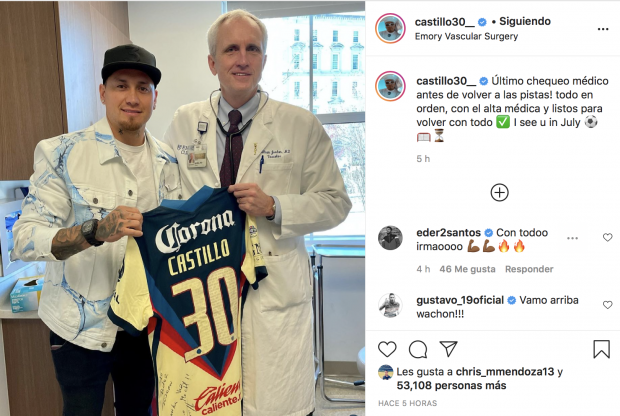 Nico Castillo, delantero del América, publicó esta imagen en su cuenta de Instagram.
