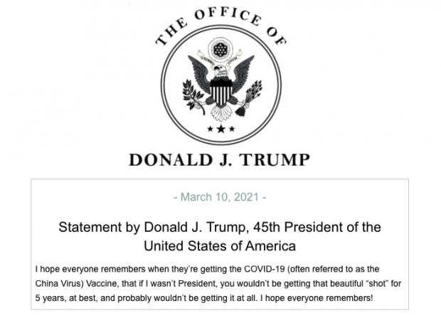 El comunicado emitido por la oficina del expresidente Donald Trump.