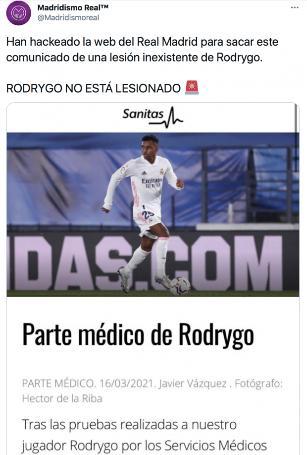 El desmentido acerca de la lesión de Rodrygo.